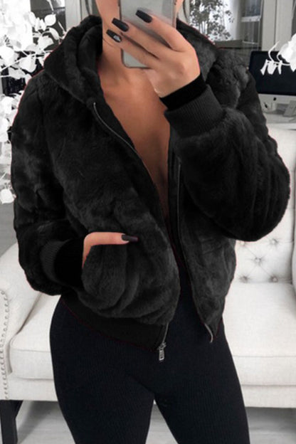 Fashion Street Solid Patchwork Hooded Collar Outerwear(9 Colors)