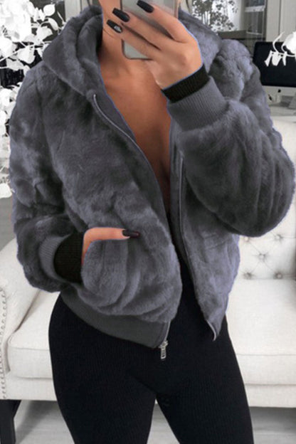 Fashion Street Solid Patchwork Hooded Collar Outerwear(9 Colors)