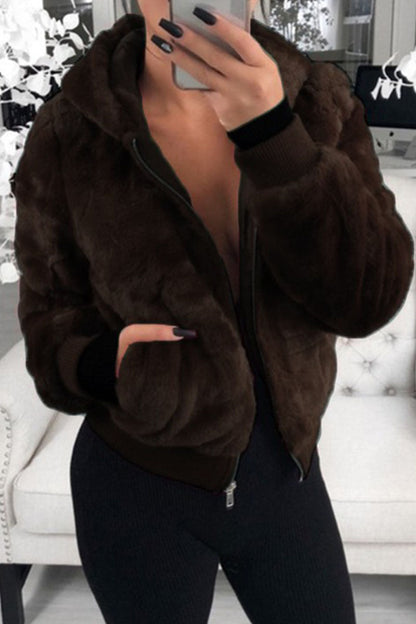 Fashion Street Solid Patchwork Hooded Collar Outerwear(9 Colors)