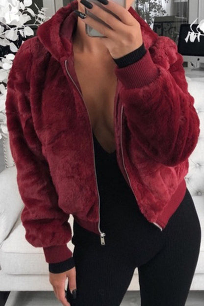 Fashion Street Solid Patchwork Hooded Collar Outerwear(9 Colors)