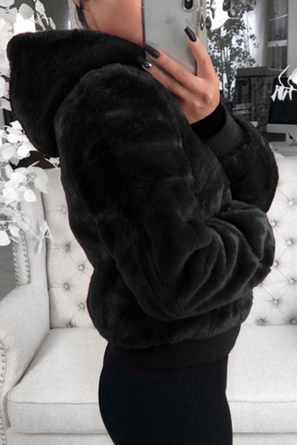 Fashion Street Solid Patchwork Hooded Collar Outerwear(9 Colors)