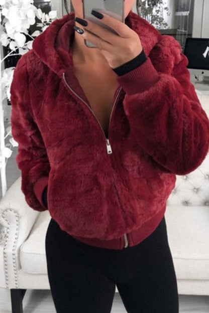 Fashion Street Solid Patchwork Hooded Collar Outerwear(9 Colors)