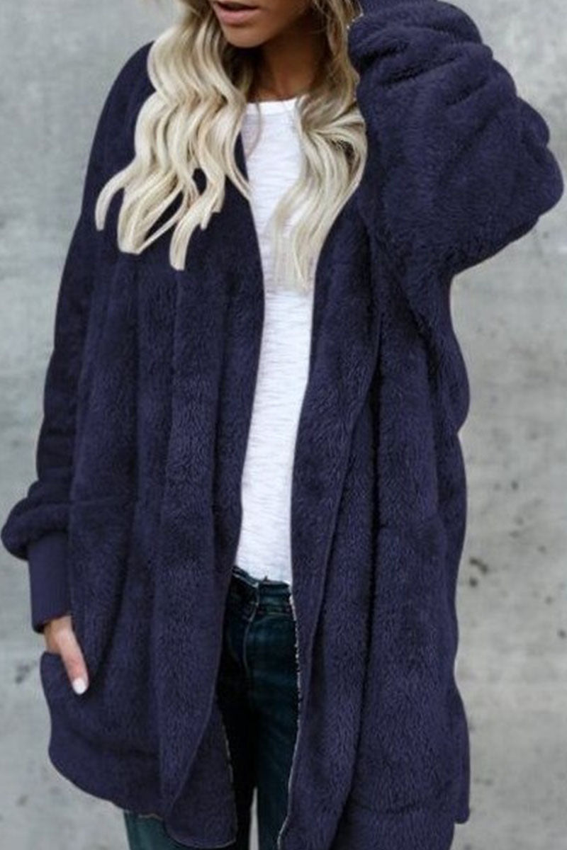 Fashion Casual Solid Split Joint Hooded Collar Outerwear(12 colors)