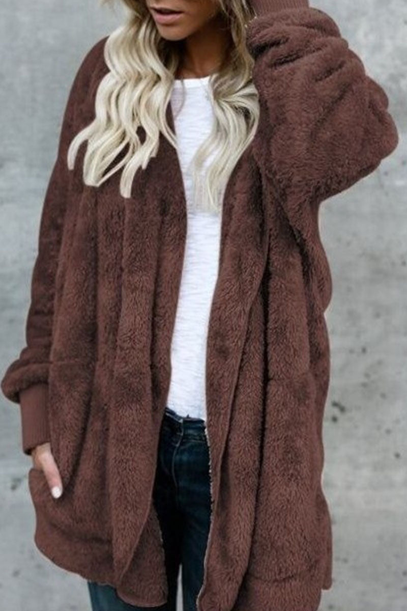 Fashion Casual Solid Split Joint Hooded Collar Outerwear(12 colors)