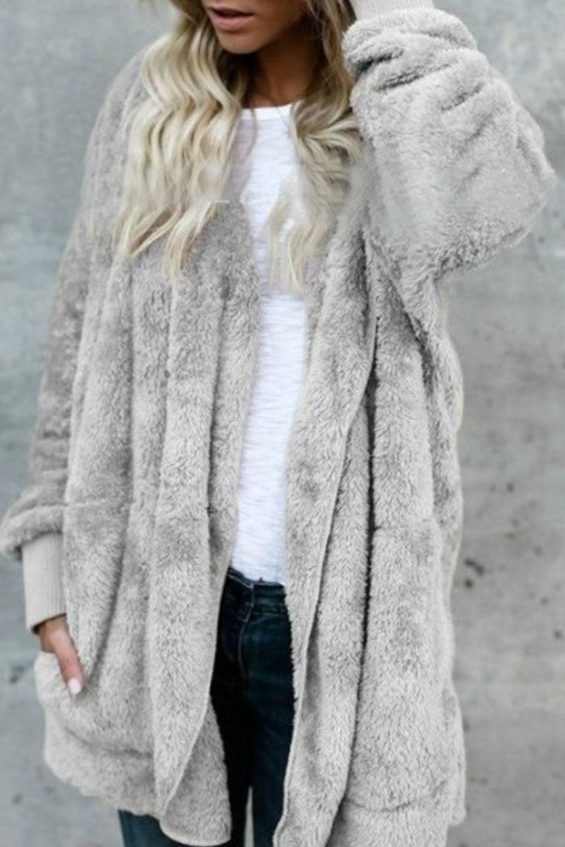 Fashion Casual Solid Split Joint Hooded Collar Outerwear(12 colors)