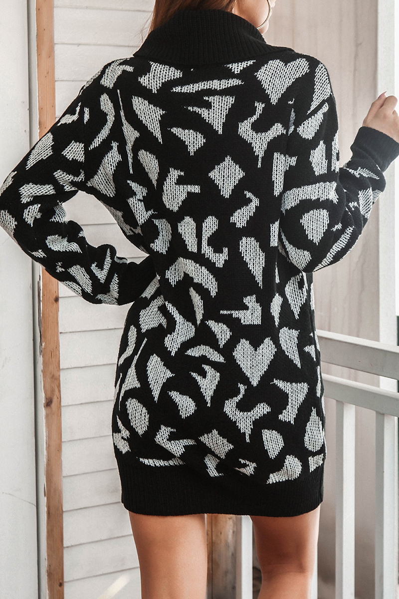 Casual Print  Contrast Turtleneck Dresses Sweater
