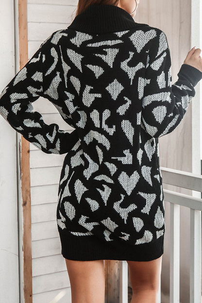 Casual Print  Contrast Turtleneck Dresses Sweater