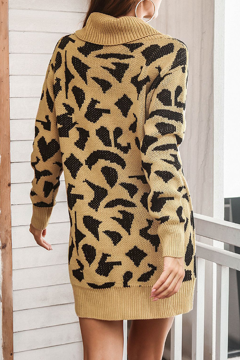 Casual Print  Contrast Turtleneck Dresses Sweater
