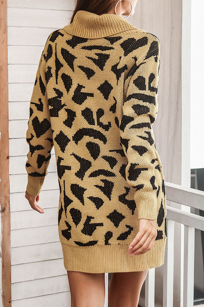 Casual Print  Contrast Turtleneck Dresses Sweater