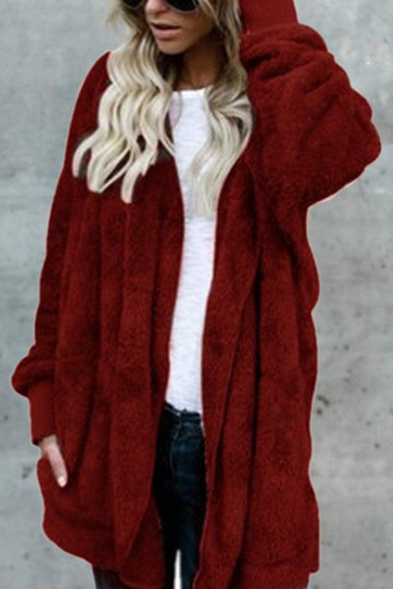 Fashion Casual Solid Split Joint Hooded Collar Outerwear(12 colors)