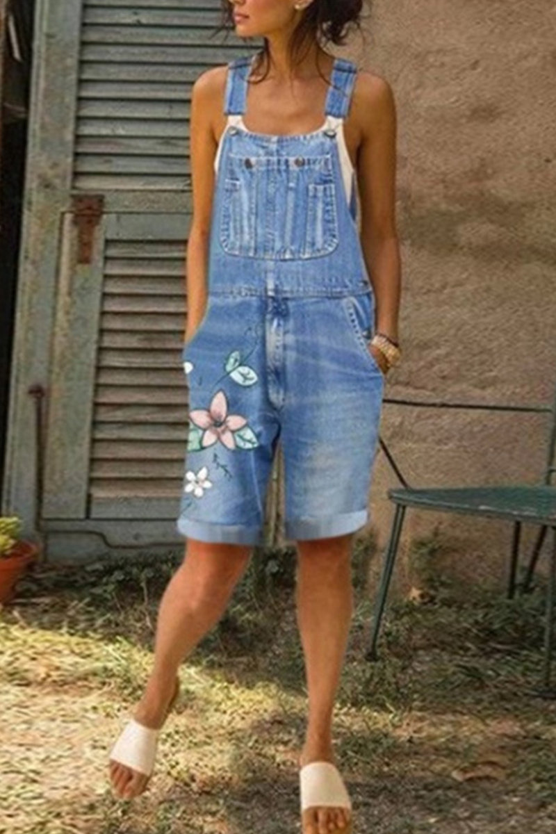 Casual Print Patchwork Spaghetti Strap Straight Rompers
