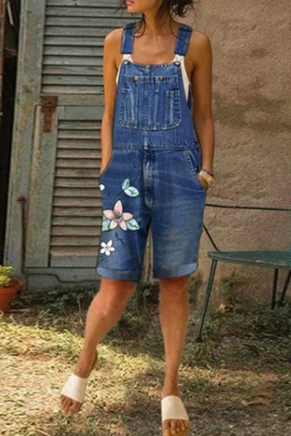 Casual Print Patchwork Spaghetti Strap Straight Rompers