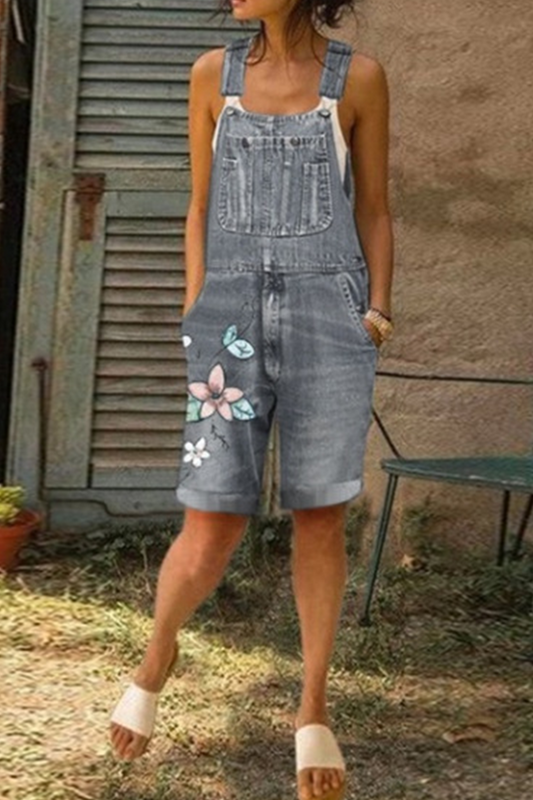 Casual Print Patchwork Spaghetti Strap Straight Rompers