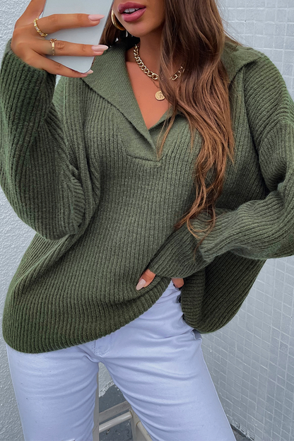 Casual Solid Patchwork Turndown Collar Tops Sweater（4 colors）