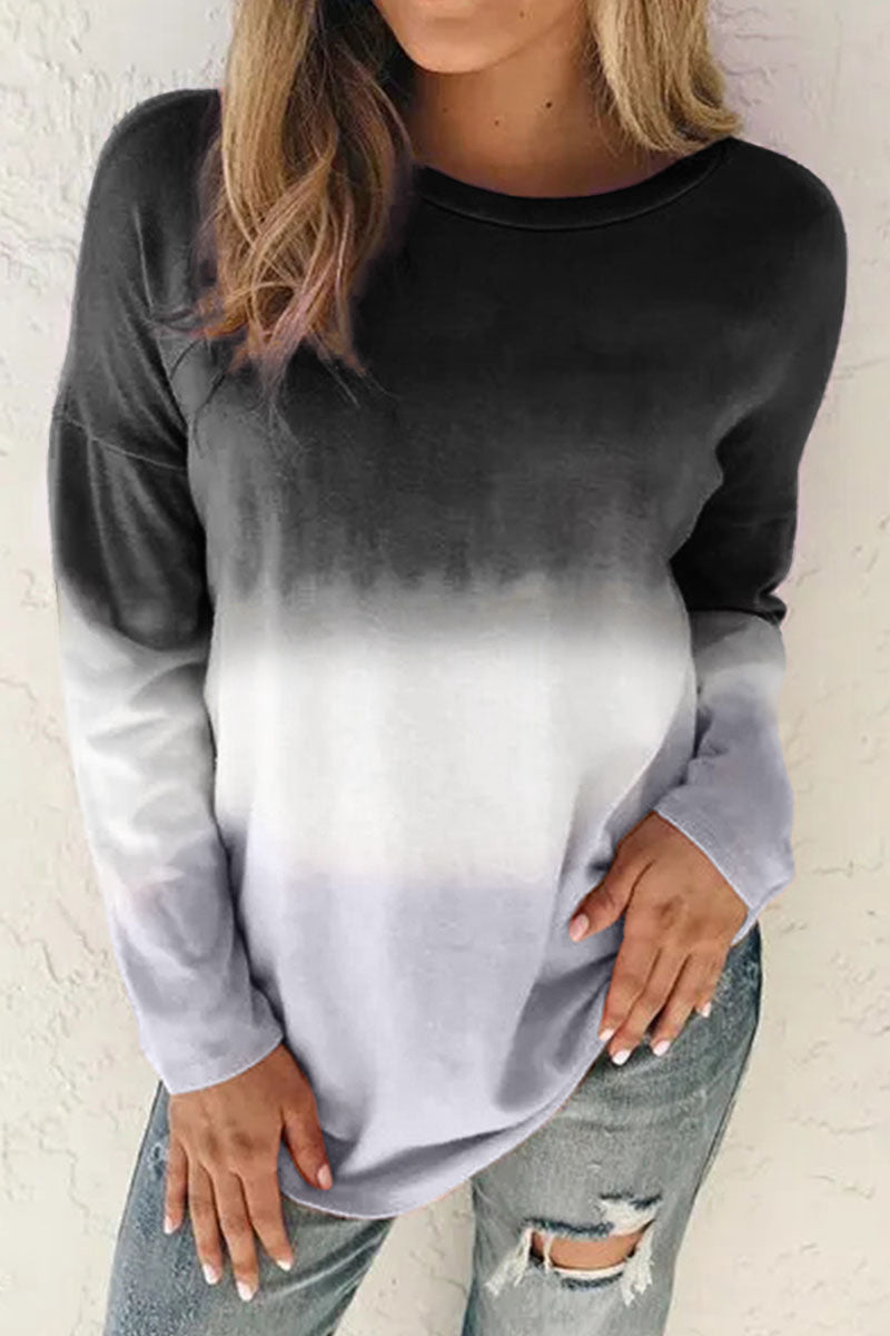 Fashion Sweet Gradual Change Patchwork O Neck Tops(6 Colors)