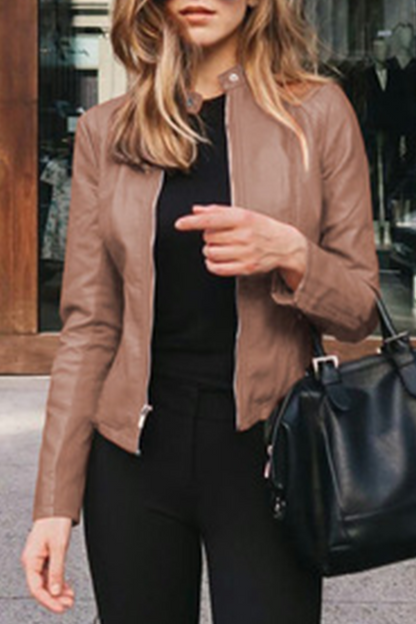 Street Elegant Solid Patchwork Zipper Mandarin Collar Outerwear(12 Colors)