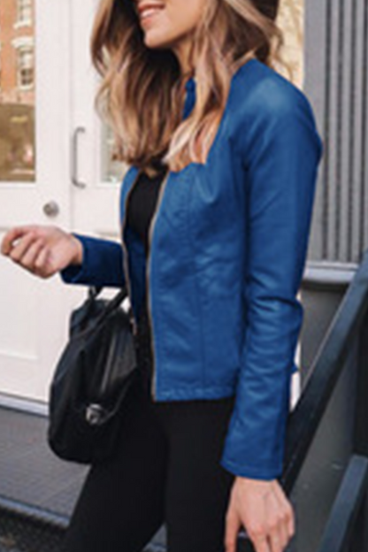 Street Elegant Solid Patchwork Zipper Mandarin Collar Outerwear(12 Colors)