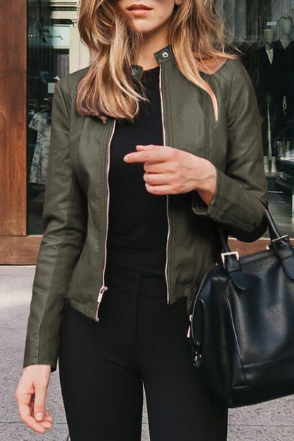 Street Elegant Solid Patchwork Zipper Mandarin Collar Outerwear(12 Colors)