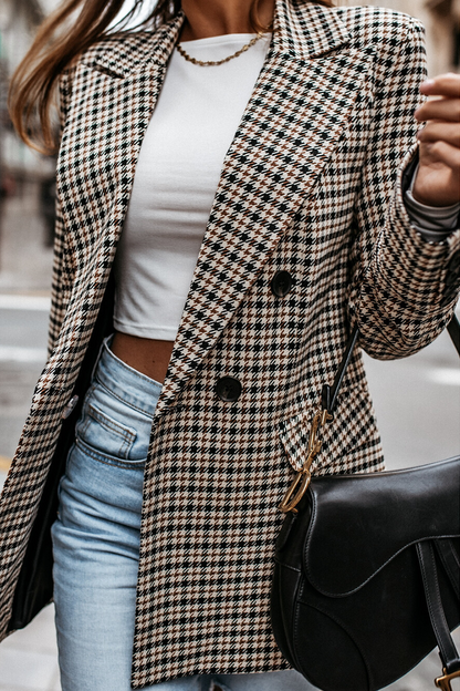 Casual Street Plaid Split Joint Buttons Turn-back Collar Outerwear