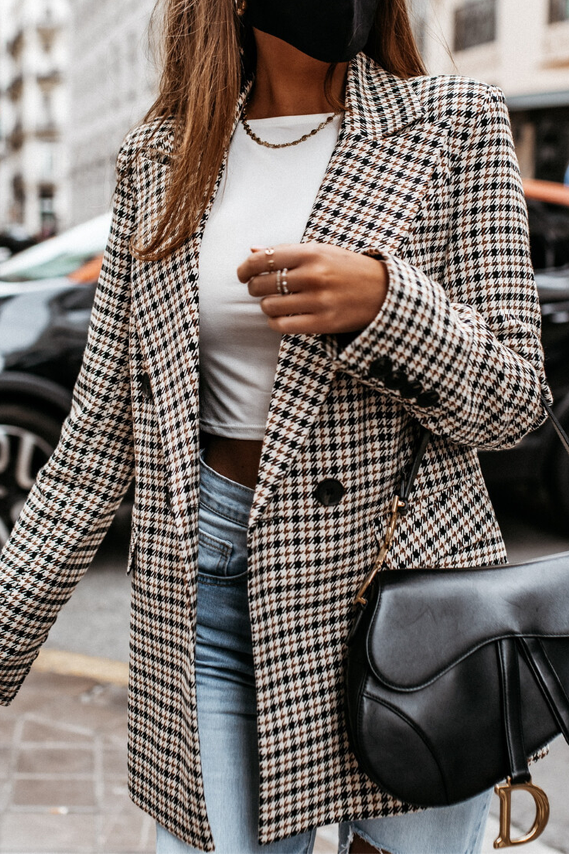 Casual Street Plaid Split Joint Buttons Turn-back Collar Outerwear