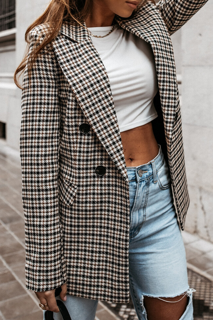 Casual Street Plaid Split Joint Buttons Turn-back Collar Outerwear