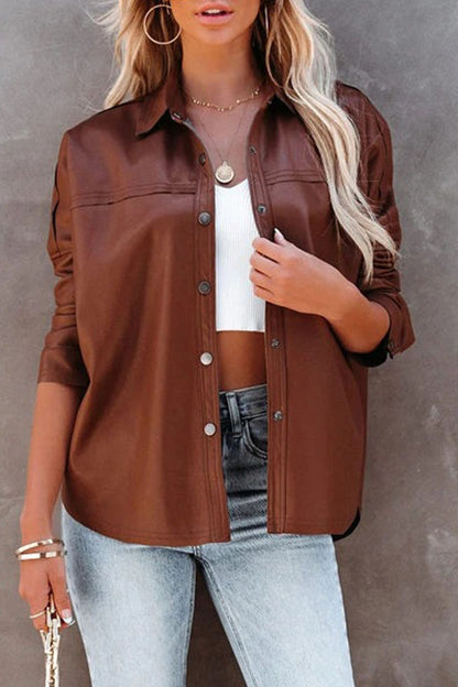 Fashion Street Solid Split Joint Turndown Collar Outerwear