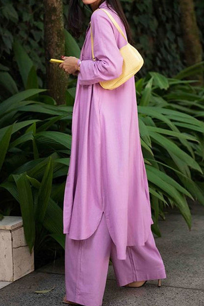 Fashion Casual Solid Split Joint Turndown Collar Long Sleeve Three Pieces