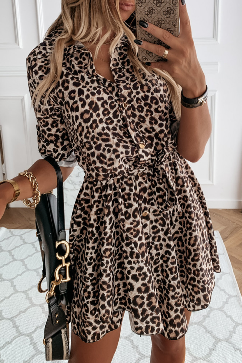 Casual Elegant Print Leopard Frenulum Buckle Dresses