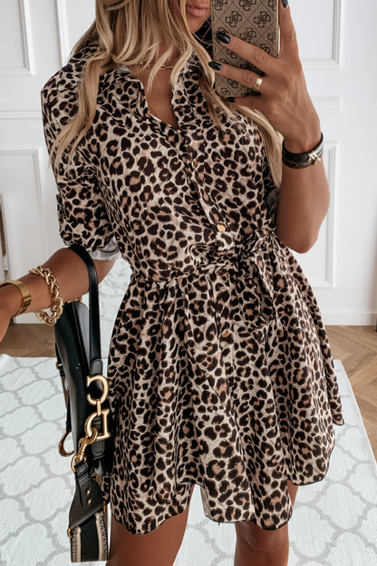 Casual Elegant Print Leopard Frenulum Buckle Dresses