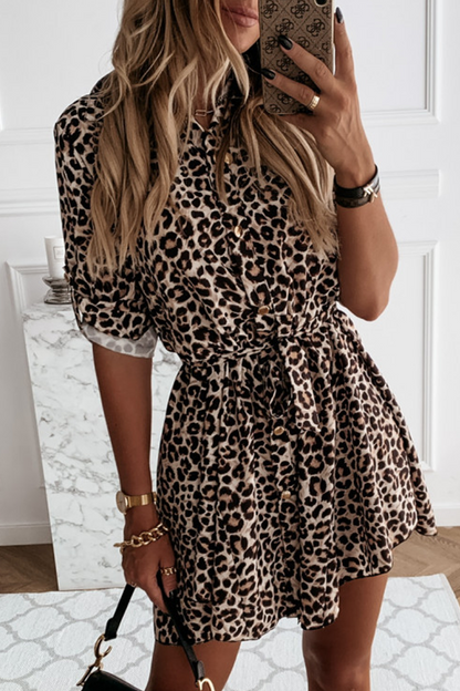 Casual Elegant Print Leopard Frenulum Buckle Dresses