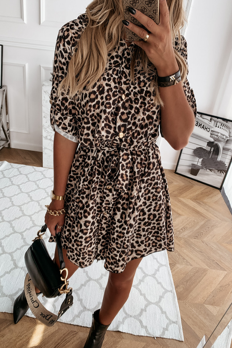 Casual Elegant Print Leopard Frenulum Buckle Dresses