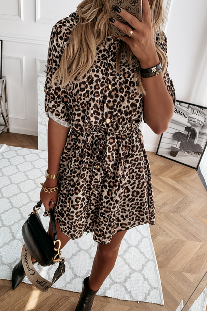 Casual Elegant Print Leopard Frenulum Buckle Dresses
