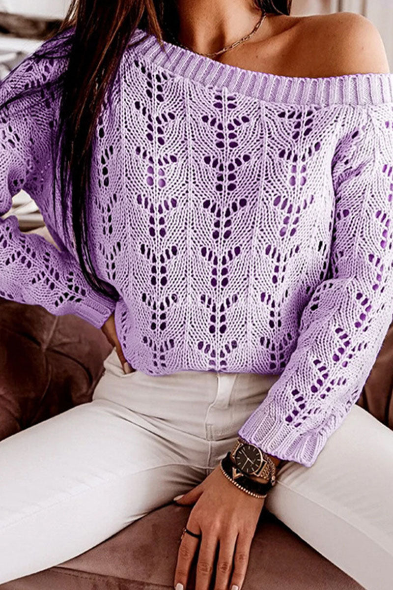 Fashion Casual Solid Hollowed Out O Neck Tops