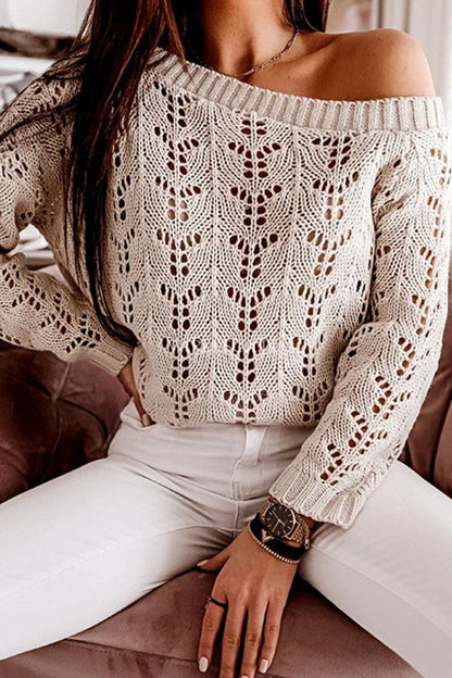 Fashion Casual Solid Hollowed Out O Neck Tops