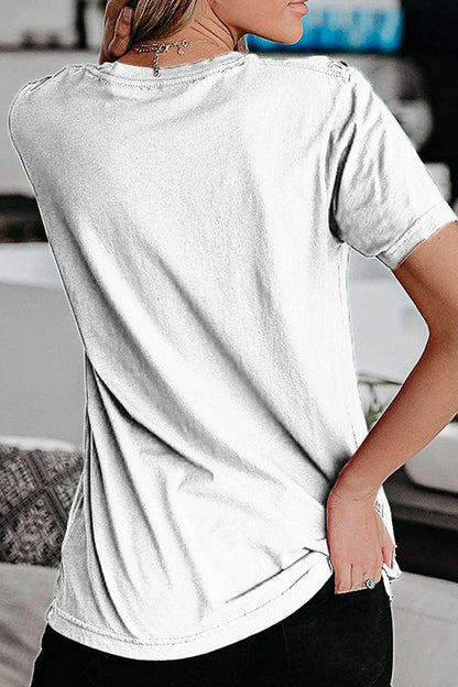 Fashion Sweet Print Split Joint O Neck T-Shirts(3 Colors)