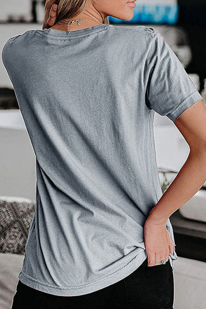 Fashion Sweet Print Split Joint O Neck T-Shirts(3 Colors)