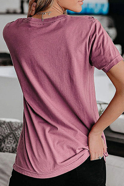 Fashion Sweet Print Split Joint O Neck T-Shirts(3 Colors)