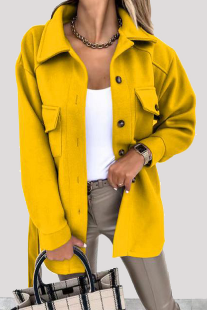 Casual Street Solid Buckle With Belt Turndown Collar Outerwear