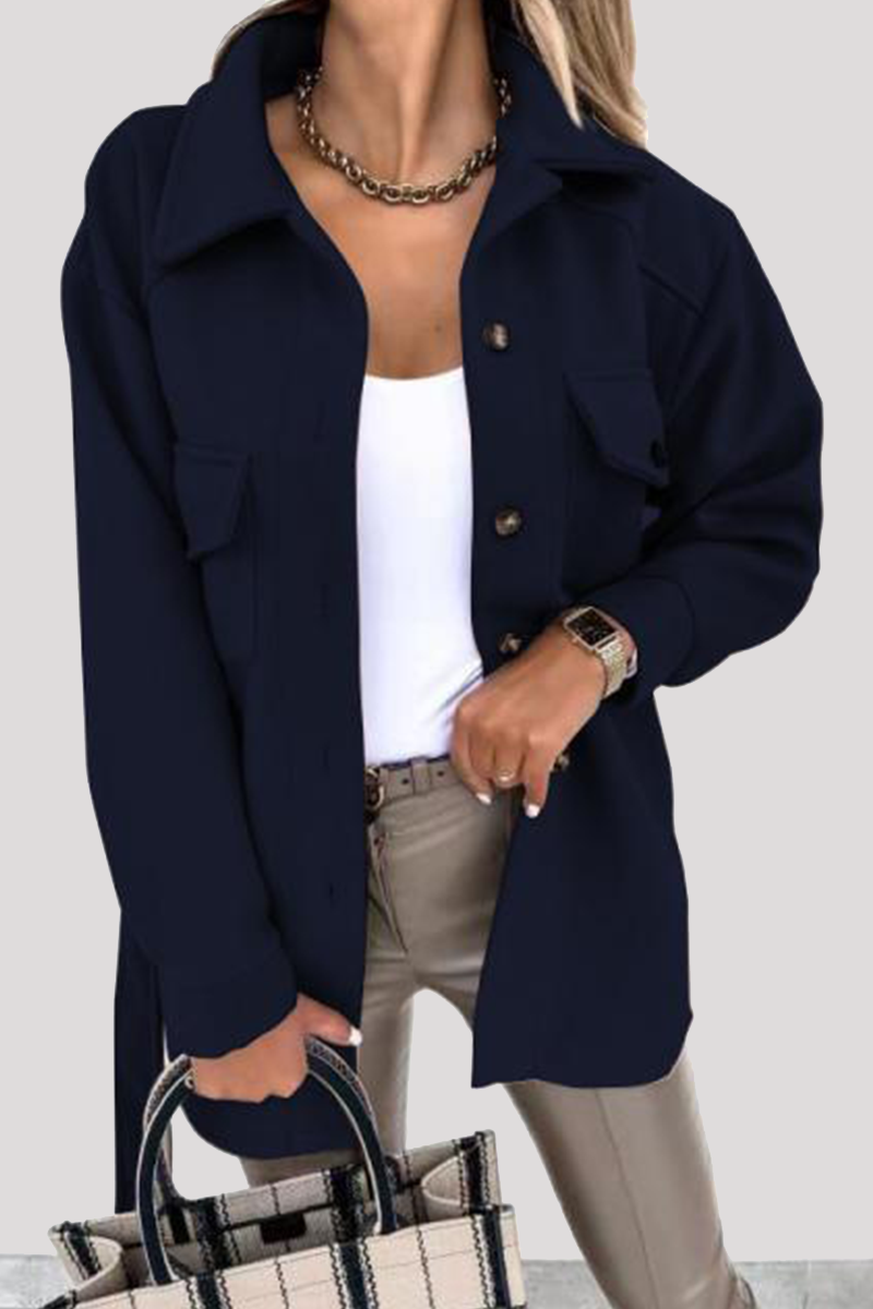 Casual Street Solid Buckle With Belt Turndown Collar Outerwear