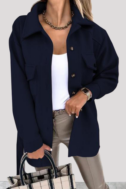 Casual Street Solid Buckle With Belt Turndown Collar Outerwear