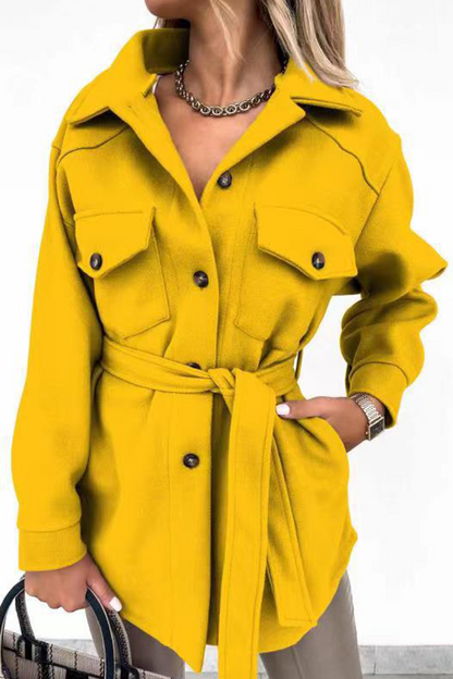 Casual Street Solid Buckle With Belt Turndown Collar Outerwear