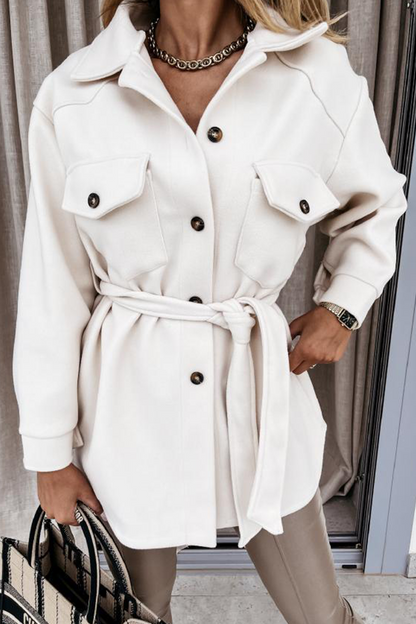 Casual Street Solid Buckle With Belt Turndown Collar Outerwear