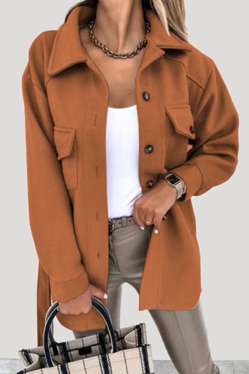 Casual Street Solid Buckle With Belt Turndown Collar Outerwear