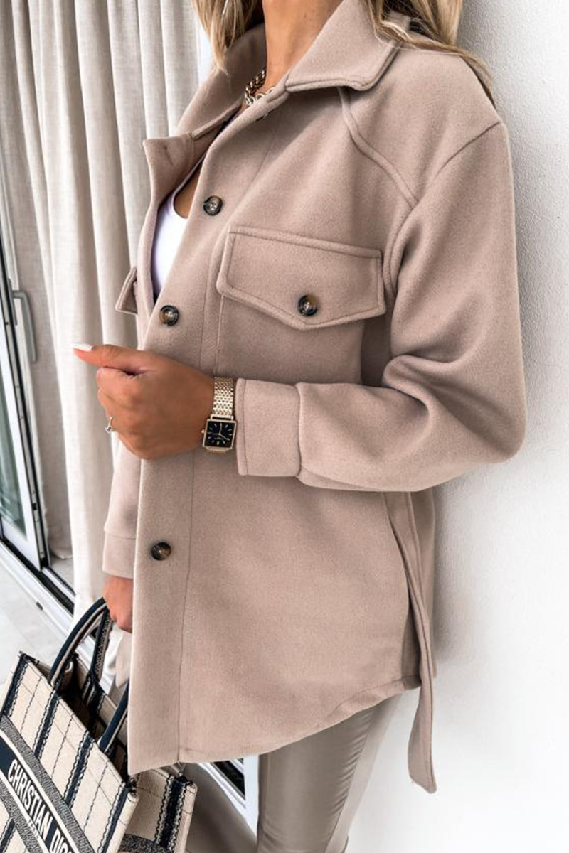 Casual Street Solid Buckle With Belt Turndown Collar Outerwear