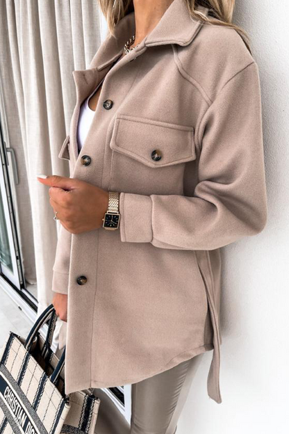 Casual Street Solid Buckle With Belt Turndown Collar Outerwear