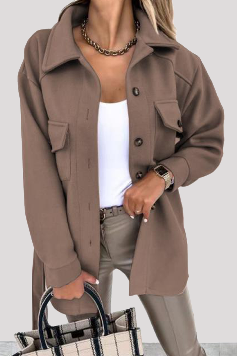 Casual Street Solid Buckle With Belt Turndown Collar Outerwear