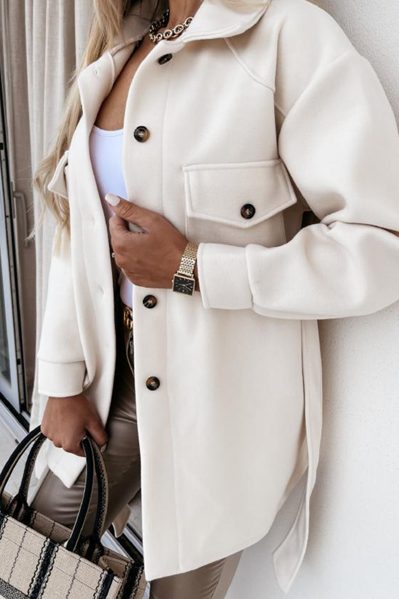 Casual Street Solid Buckle With Belt Turndown Collar Outerwear