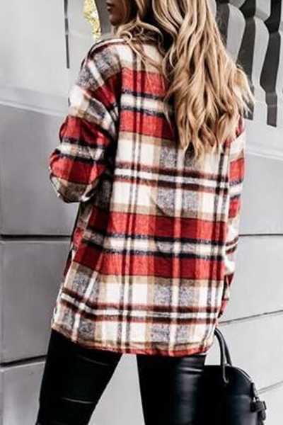 Casual Plaid Buckle Turndown Collar Outerwear(3 Colors)
