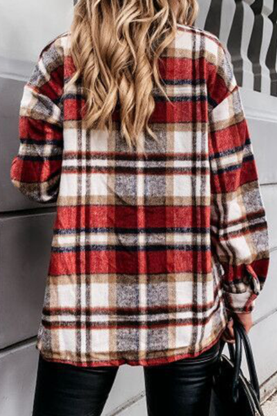 Casual Plaid Buckle Turndown Collar Outerwear(3 Colors)