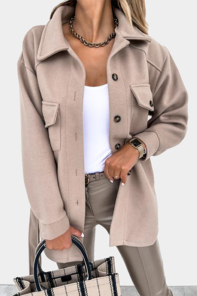 Casual Street Solid Buckle With Belt Turndown Collar Outerwear
